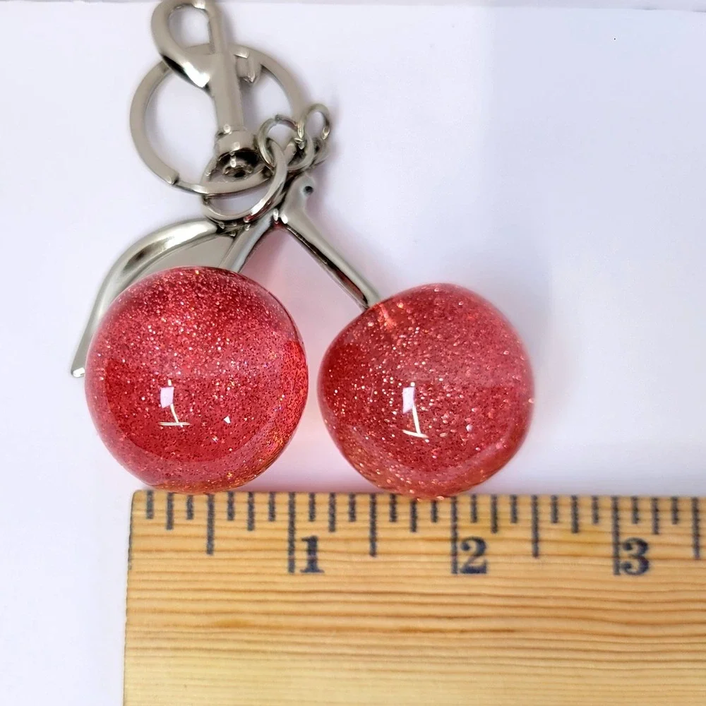 Keychain Bag Charm Glitter Resin Cherry Pink Women Coquette Y2K Girly Kawaii